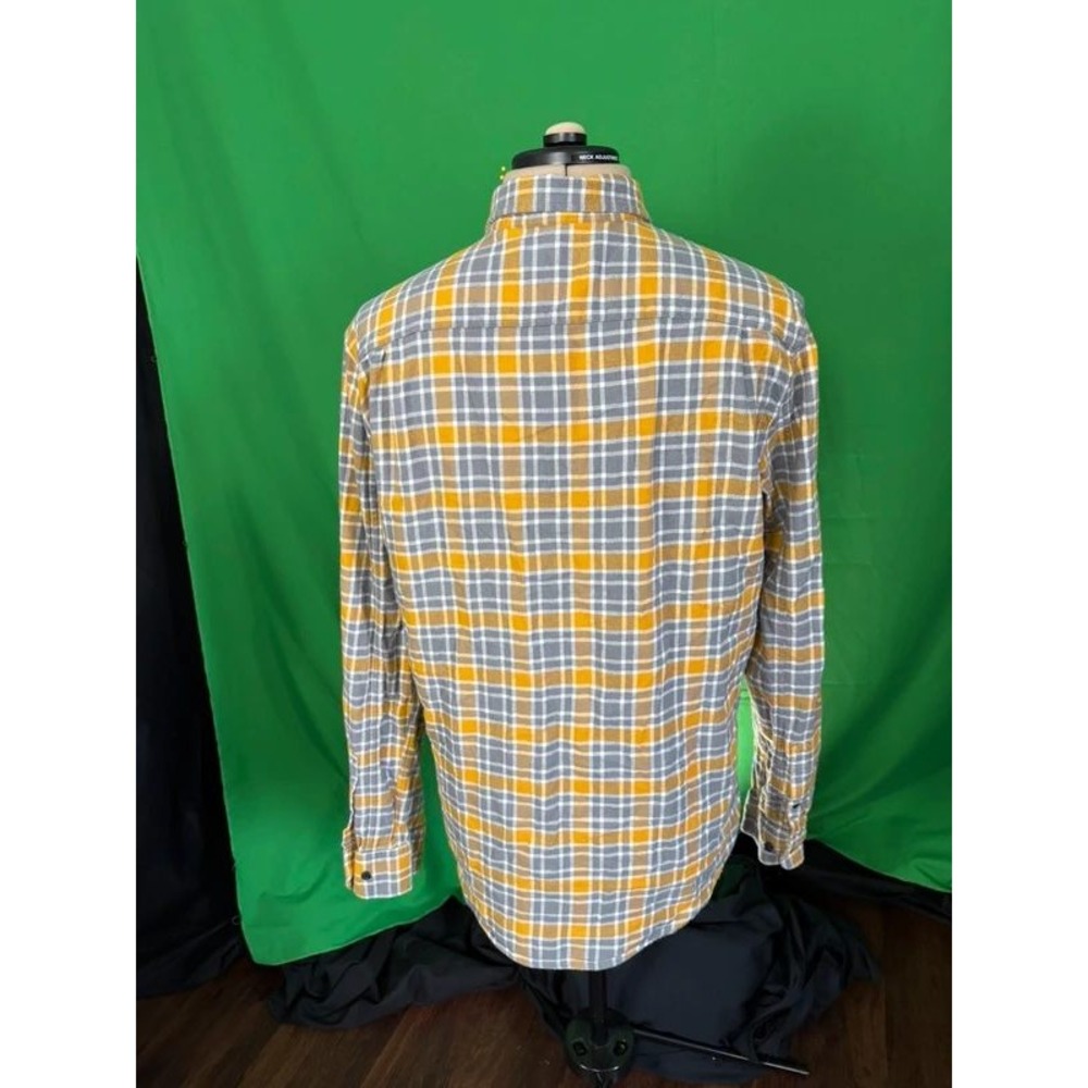 Hawker Rye Men's L Tall Slim Fit Stretch Flannel Shirt Gray Mustard Plaid - Picture 5 of 11